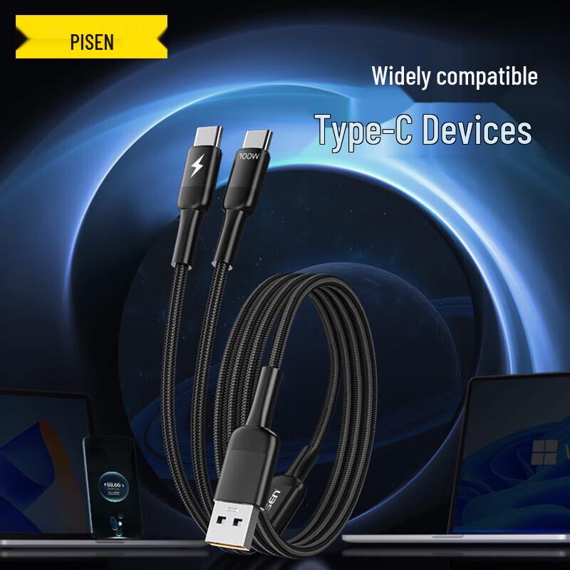 Pisen USB To Dual Type-C Fast Charging Cable 100W 1.2m