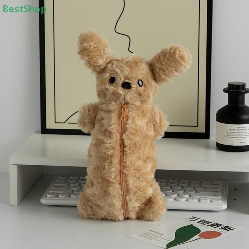 Cute Soft Plush Puppy Pencil Pouch Large Capacity Pencil Pouch Student Stationery