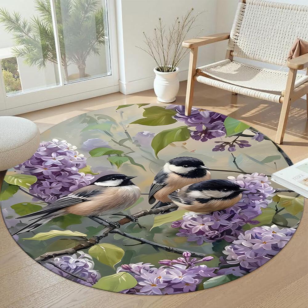 Bird Round Area Rug Suitable for Playrooms Decorate Room Dormitory Dining Room Anti-slip Round Rug Decorate Offices