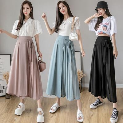Spring New Chiffon Trousers Large Size Elastic Waist Casual Pants Lace-up Mesh Trousers Skirts Women's Clothing