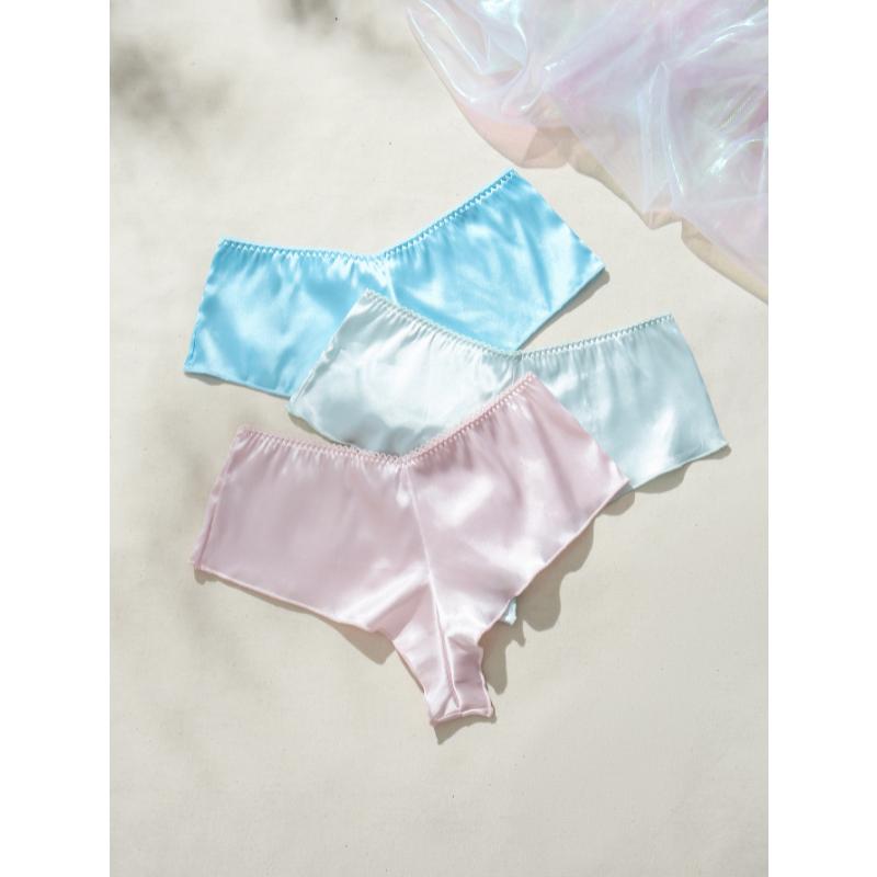 2PCS Women's Milk Silk Panties Solid Color Seamless Sexy Ice Silk Low Waist High Stretch Ladies Triangle Boyshort Underwear