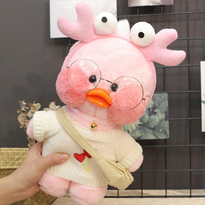 30cm Charming Cafe Pink Duck Stuffed Plush Animals Toy Wear Goggles and Hoodie Soft Doll Girl Birthday Creative Gift for Girls