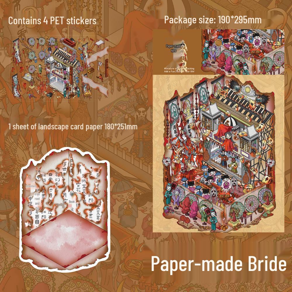 PET Large Format Bride Scenery Stickers - 4 Sheets for DIY Miniature House Collage