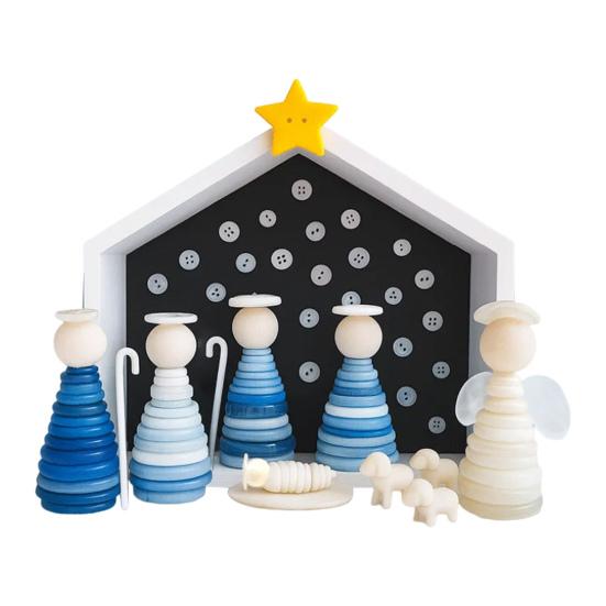 DIY Button Nativity Scene Craft Kit with Buttons & Beads Handmade Christmas Ornament Activity
