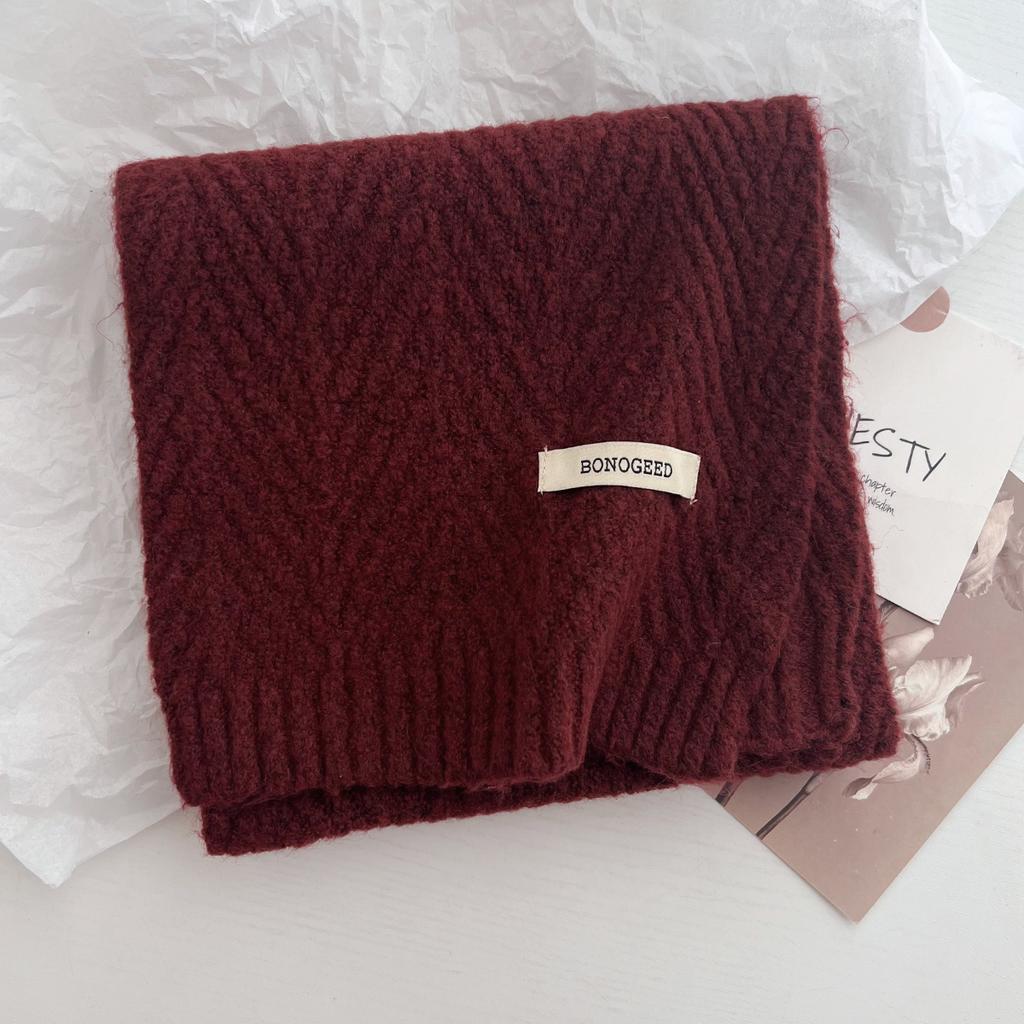 New Korea Styles Wool Knitted Small Scarf Women Winter Warm Scarves Simple Designer Thickened Shawl Soft Pashmina Neck