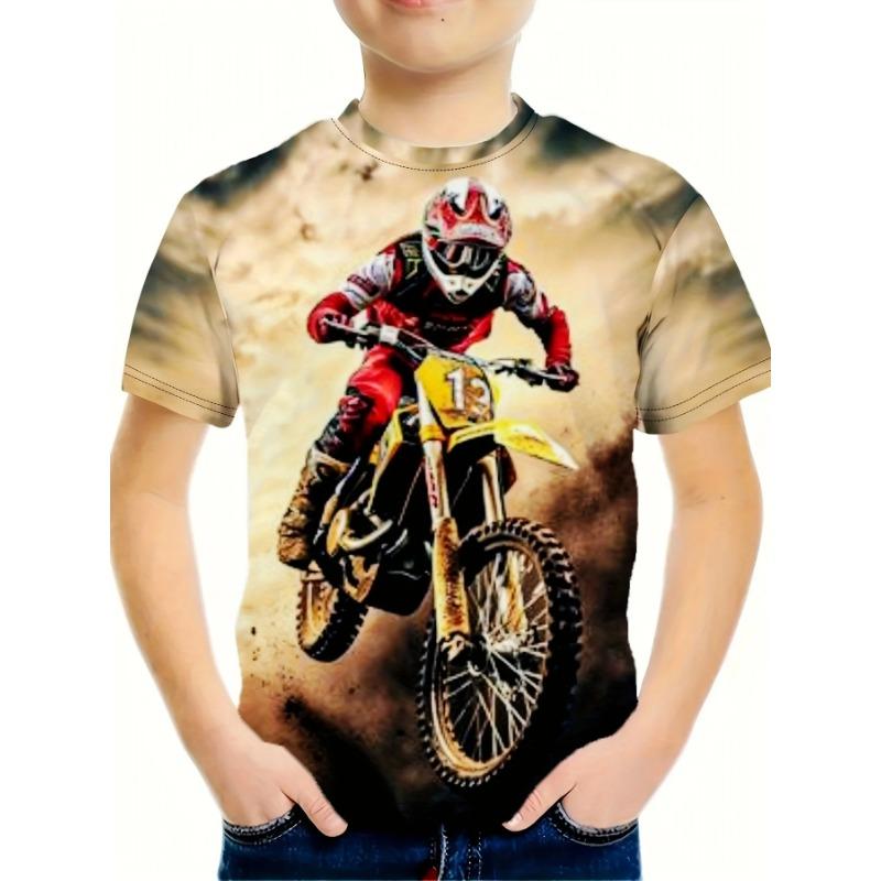 Summer Round Neck 3D Printed Motorcycle Car Top Fashionable Casual Short Sleeved Children's Boy T-shirts