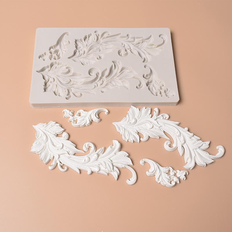 Large & Small 4-Hole Embossed Silicone Mold for Cake & Fondant - European Retro Platinum Mirror Frame Design