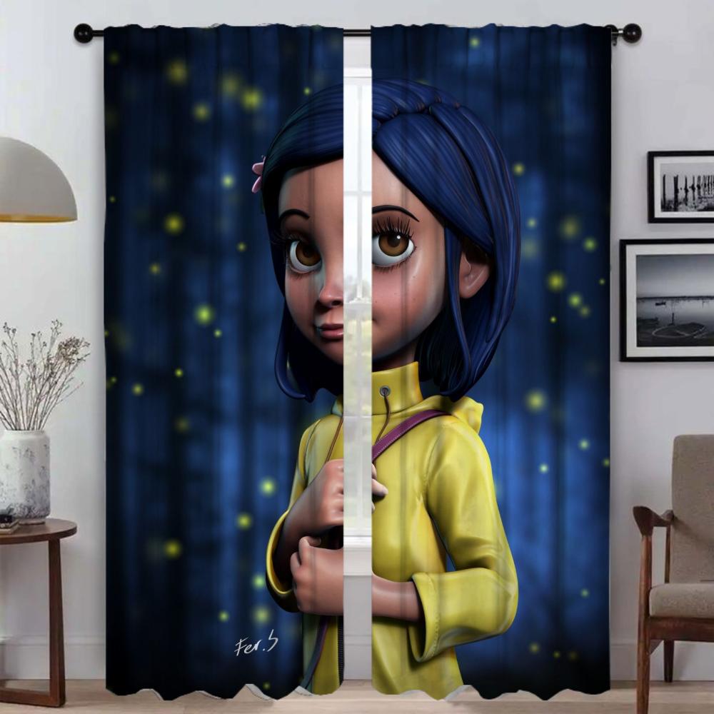 Coralines Anti-mosquito Curtains for Camera Halloween Decoration Window Curtain for Room 2 Panel Home Interior Curtains Shades