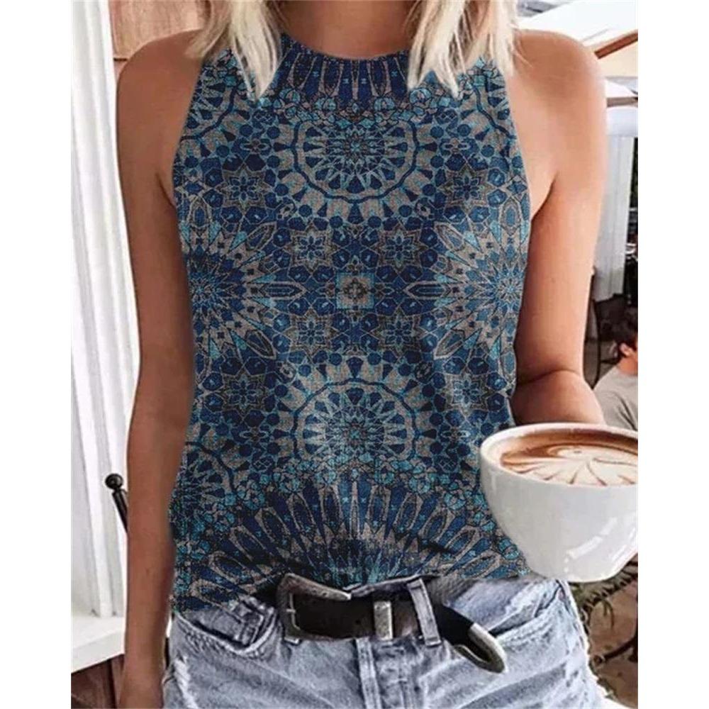 

Летние винтажные топы с цветочным принтом 3D, женская мода, уличная одежда, свободный жилет с круглым вырезом, без рукавов, женская майка XL