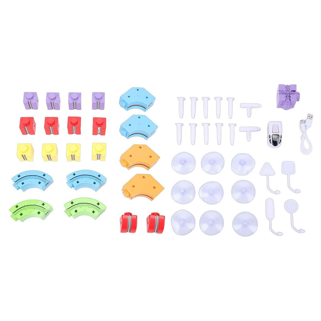 51-teiliges 3D-Eisenbahnstrecken-Set mit wiederaufladbarem USB-Rennwagen-Strecken-Set, STEM-Bausteine, einfach zu lösen und zu verstauen