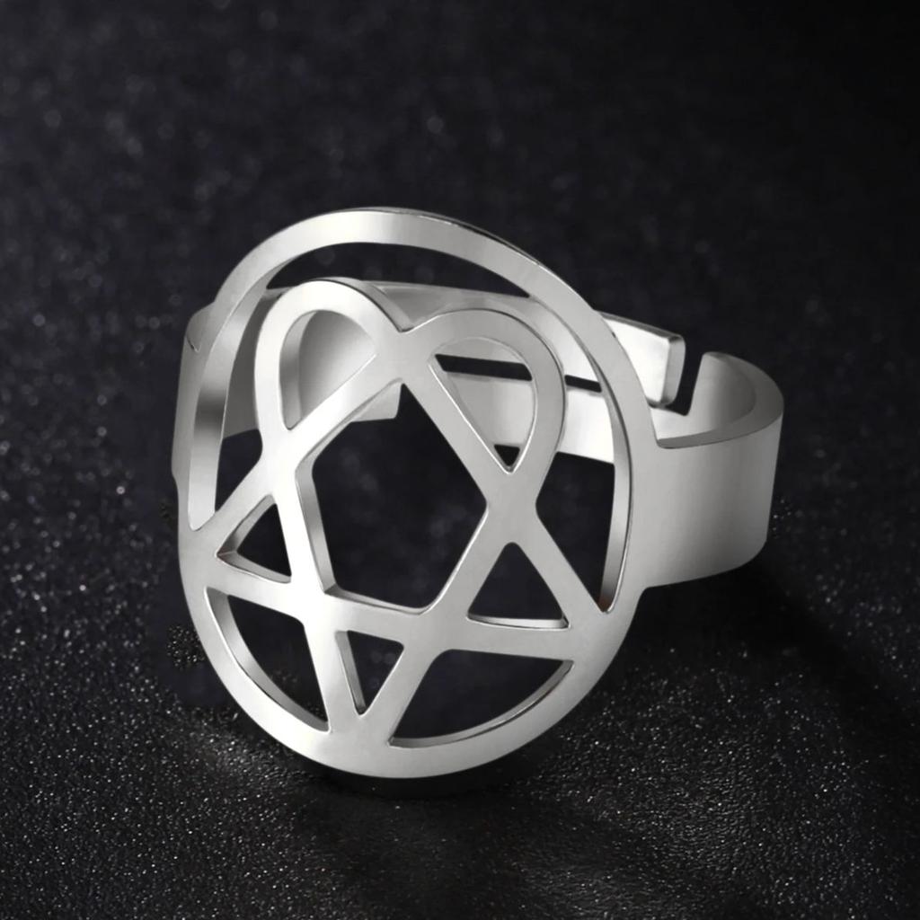 LIKGREAT Fashion Hexagram Heart Adjustable Ring Stainless Steel Star of David Pentagram Geometry Je Jewelry Gifts Wholesale