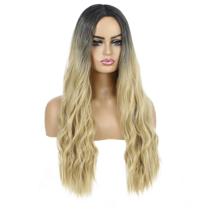 Blonde Ombre Synthetic Wig for Women 28 Inch Long Water Wave Cosplay Lolita Wig Middle Part Natural Hair Heat Resistant
