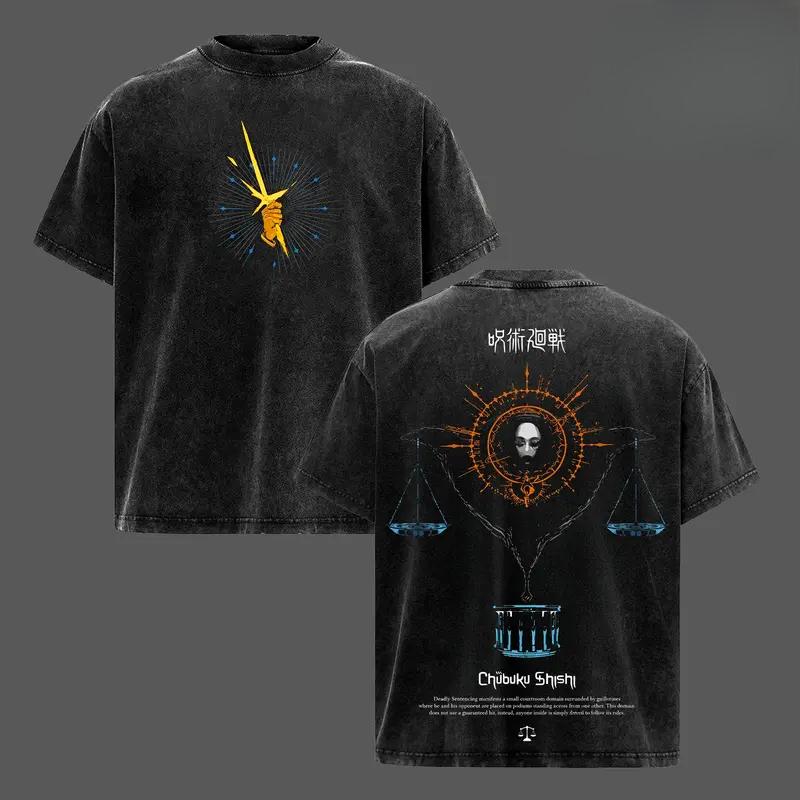 Hot Anime Jujutsu Kaisen Higuruma Hiromi Print T-shirt Men Short Sleeve Clothing Cotton Tshirt Retro Washed T Shirt Manga Tops