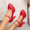 Fashion Women Casual Mary Jane Shoes Solid Color Round Toe Female Buckle Strap Footwear Low Heel Thick Heels Patent Leather Sandals