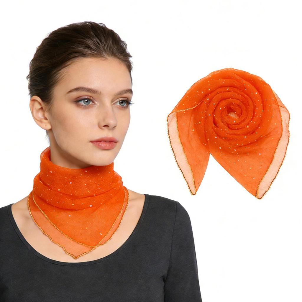 80cm Glitter Rhinestone Square Scarf, Sparkly Mesh Head Wrap for Women