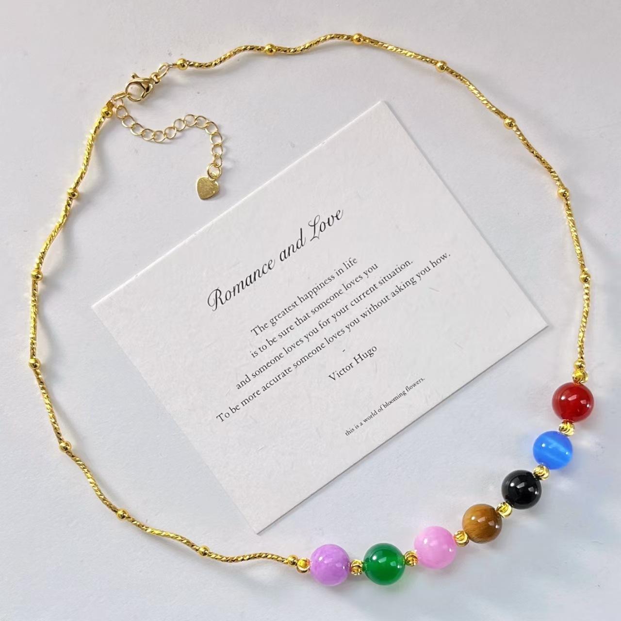 

Design Sense Retro Colorful Natural Stone Collarbone Chain Necklace