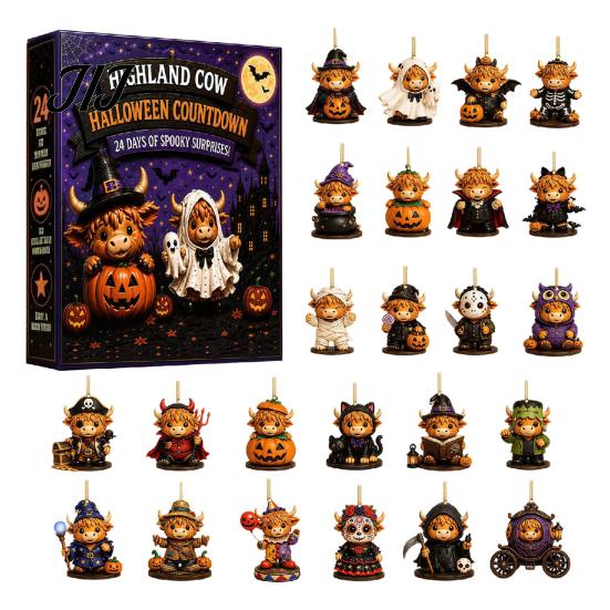 Christmas Countdown Surprise 24 Days Highland Cow Advent Calendar 2026, for Seasonal Party Decorations Kids Adults, Acrylic Cattle Ornaments