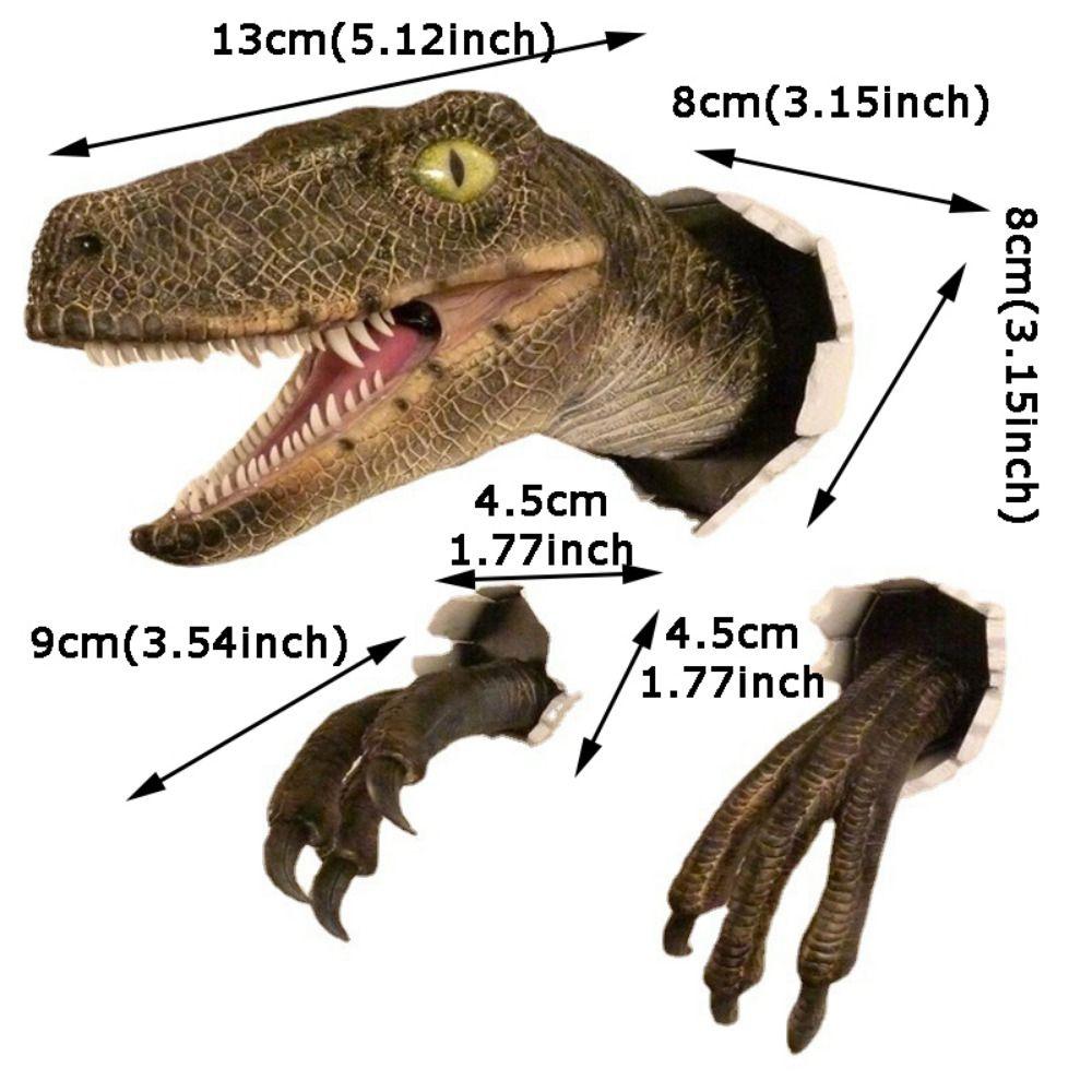 3Pcs/set Realistic Wall-Broken Velociraptor Statues Resin Jurassic T-REX Wall Sculpture Home Decor
