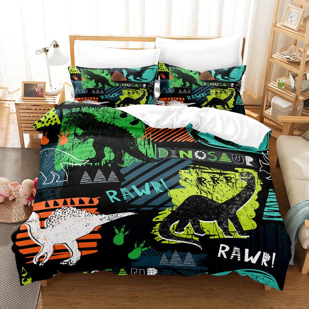 Serie Dinosauri Cartone Animato Copripiumino/Trapunta/Piumino Singolo/Matrimoniale/Queen Set Biancheria da Letto