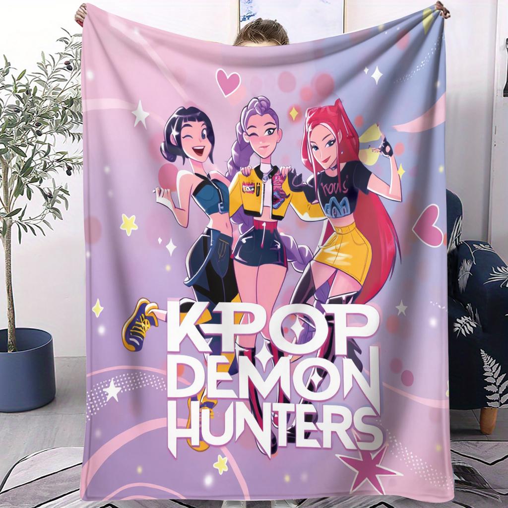 K-Pop Demon Hunters Blanket Hot Rumi Mira Zoey Printed Multifunctional Flannel Throw Blanket Cute Cartoon Gift for KPop Fans