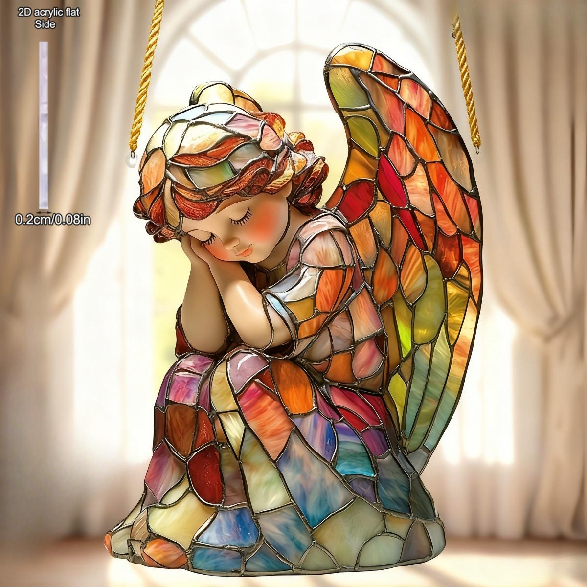 

Сонячний ловець на тему ангелів, акрилова підвісна табличка, для дитячих кімнат, вінтажний домашній декор стіни для бару, кухні, декору стін ресторану, магазину, прикраса саду, вінтажний 20*20cm