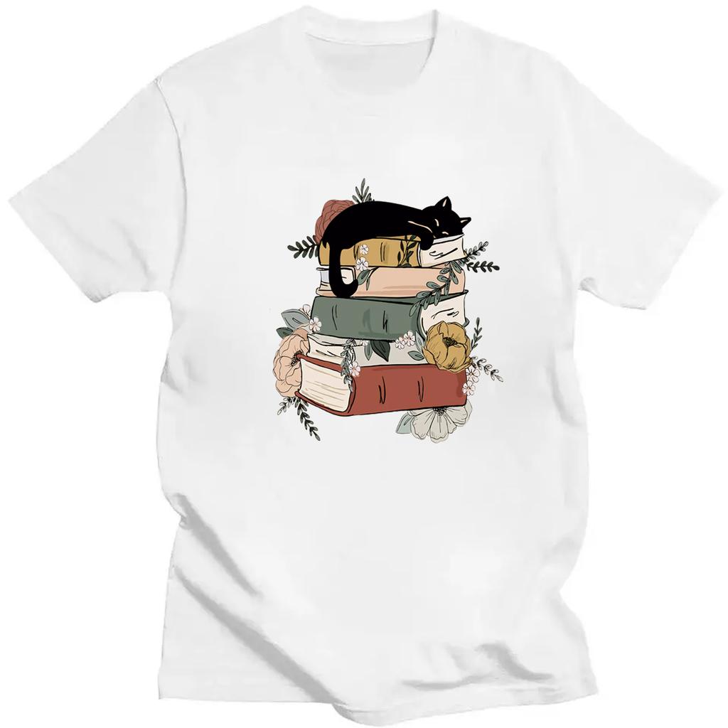 Cute Cat Book Short Sleeve Shirt Books and CatsT-Shirt Reading Shirt Cat Lover T-Shirt Gift for Book Lovers Book Bookish Shirt