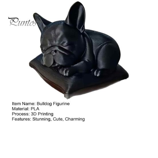White Bulldog Model for Painting Sleeping French Figurine, 3D Printed Small Dog Statue, Cute PLA Animal Sculpture Home, Office, Desktop, Car Dashboard