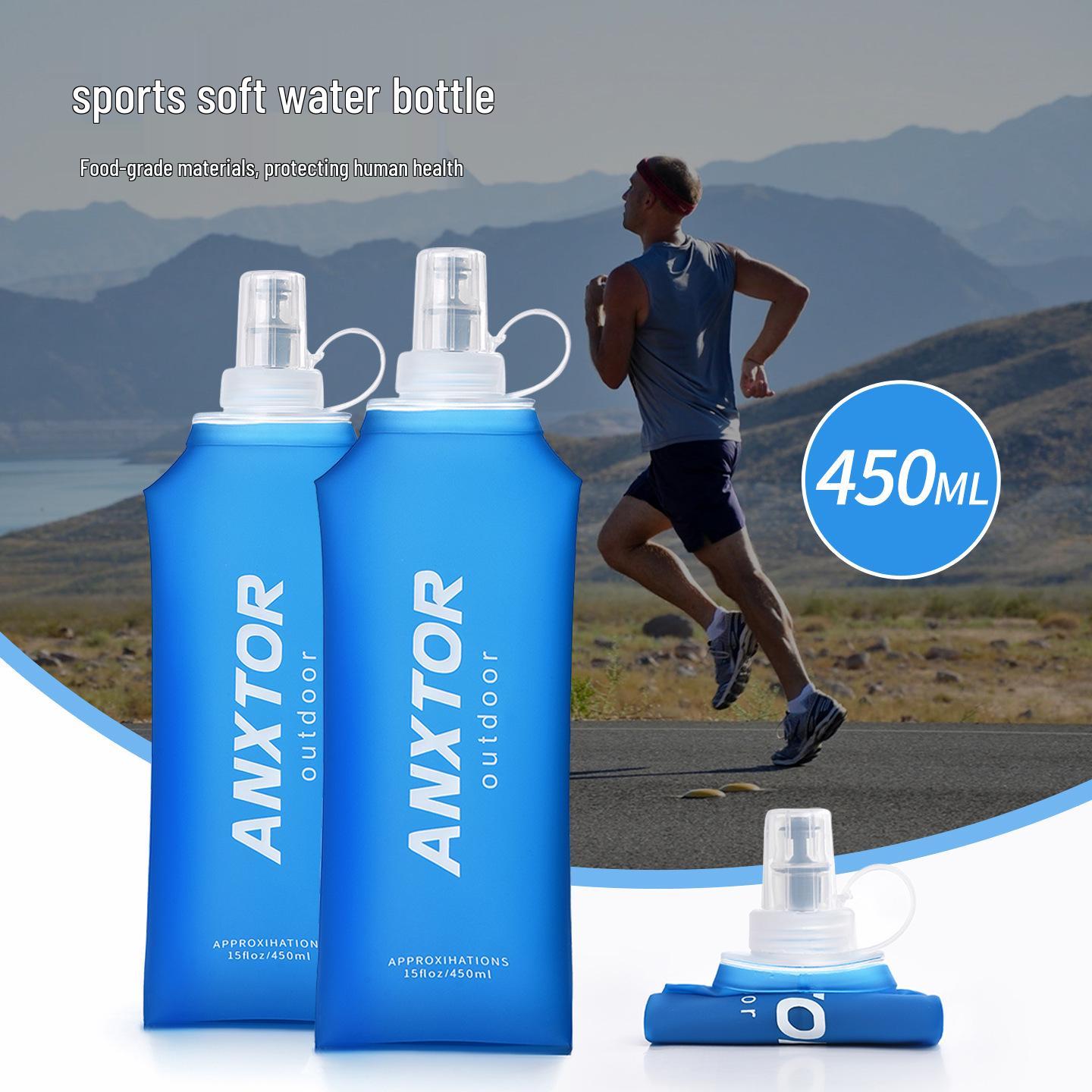 Foldable TPU Soft Water Bottle for Trail Running and Outdoor Sports 450 ml синий