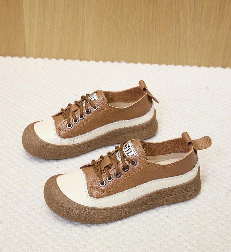 

Spring/Autumn Premium Cowhide Personality Trend Sneakers Women Shoes Large Size Sneakers Lace-Up Flatl Thick Sole Casual Shoes 41