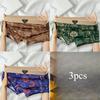 3pcs American Men's Underwear Retro Men's Underwear Ice Silk Breathable Flat Corner Pants Printed Four Corner Pants Boxer Brief