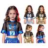 Crop Top Hip Hop Dance da Ragazza con Intreccio in Rete Metallizzato Lucido Grafica con Numero Manica Corta per Performance Sportive