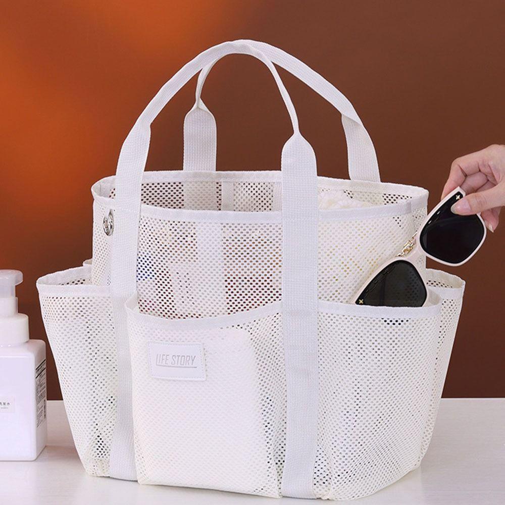 Multi Functional Pockets Mesh Beach Bag Internal Compartments Mesh Shower Bag  Vacation Essentials