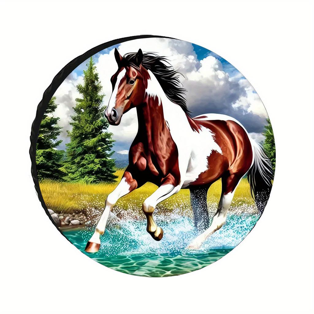 Polyester Multi-Functional Spare Tire Cover | Running Horse Design, Universally Applicable For Various Car Models, Multiple Size