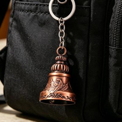 Keychain Pendant Traditional Pattern Retro Bell Design Crisp Ringing Sound Key Holder with Metal Key Ring Backpacks Suitcases Accessory
