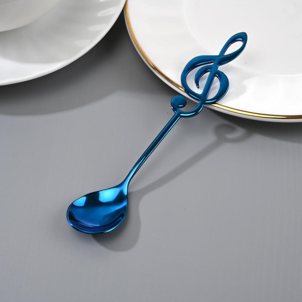Creative Round Head Coffee Milk Spoon Ice Cream Stirring Dessert Spoon Tableware Stainless Steel Color Musical Note Spoon