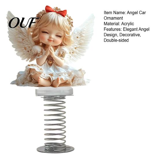Angel Elf Car Ornaments Girl Spring Ornament, 2D Double Sided Acrylic Dashboard Bouncing Praying Decor with Adhesive Base, Cute Figurine for