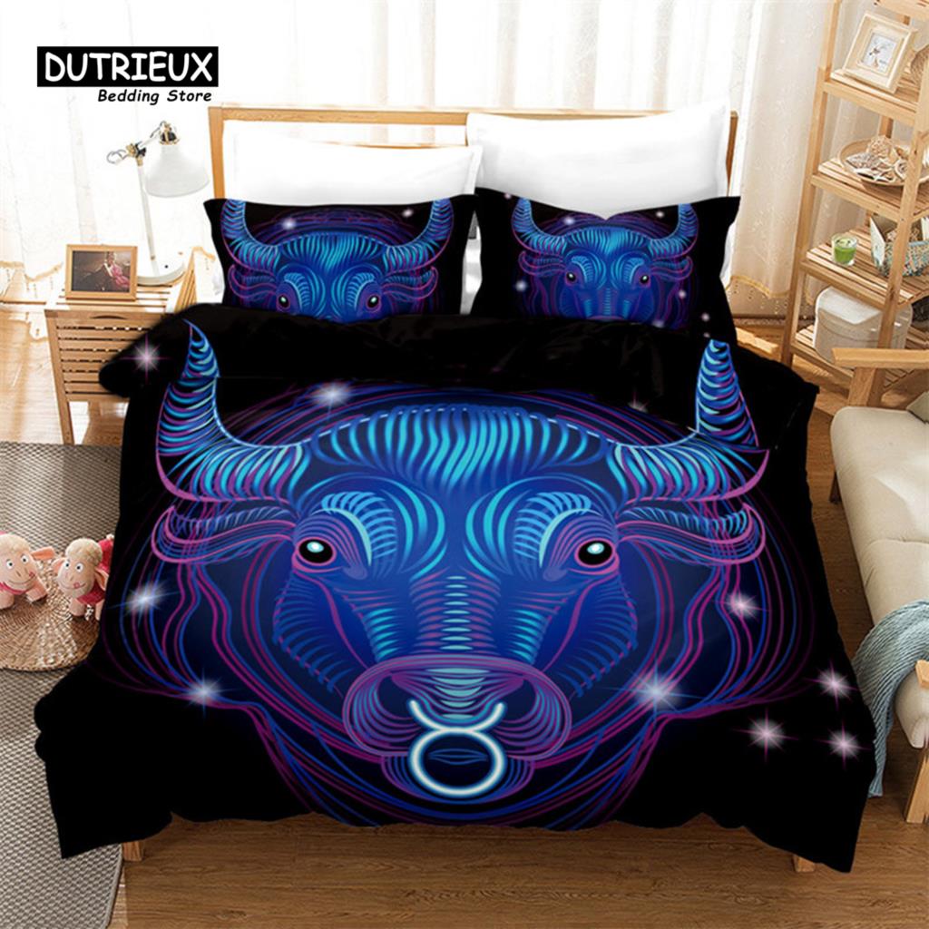 3D Aries Duvet Cover Set Twelve Constellations Bedding Set For Teens Kids Dorm Decor Microfiber Exotic Abstract Art Quilt Cover