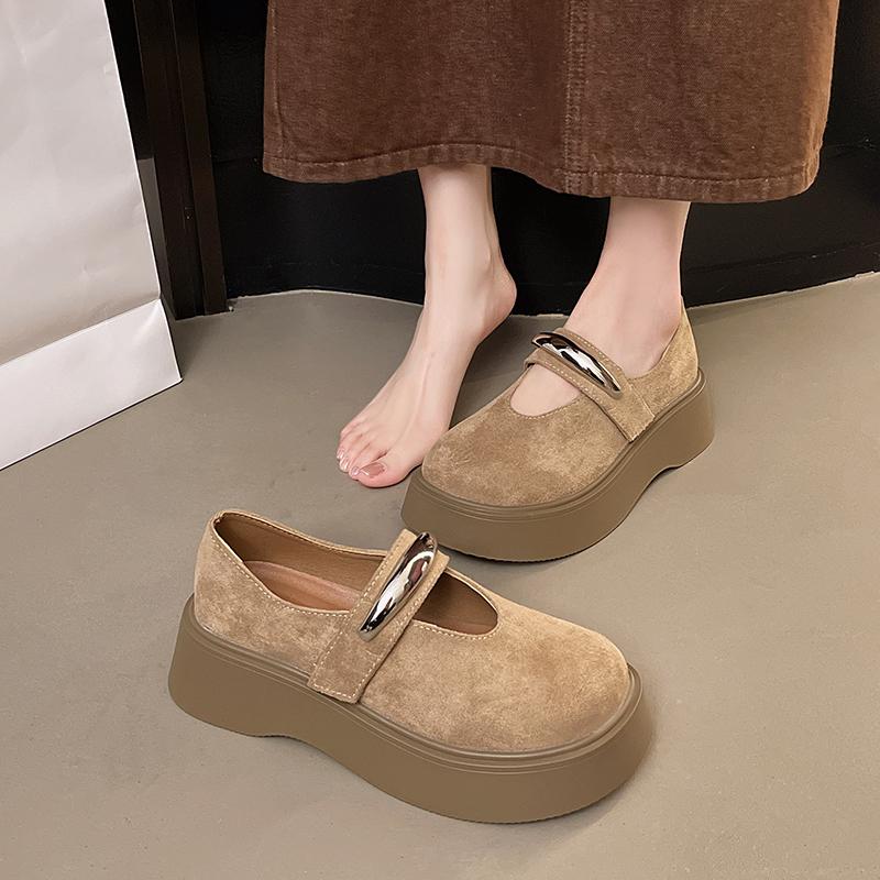 French Platform Heightened Women s Summer Wear 2026 New Shallow Platform Shoes Mary Jane Single Shoes 35 хаки
