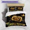 3PC Custom Name Golden Rose Elegance Bedding Set Duvet Cover Closure Includes 1 Duvet Cover & 2 Pillowcases for Bedroom