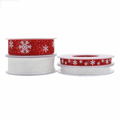 10M Christmas Gift Snowflake Ribbon DIY Wreath Bows Fabric Swirl Ribbon Sewing Clothing Gift Bow Natural Organza Satin Ribbon