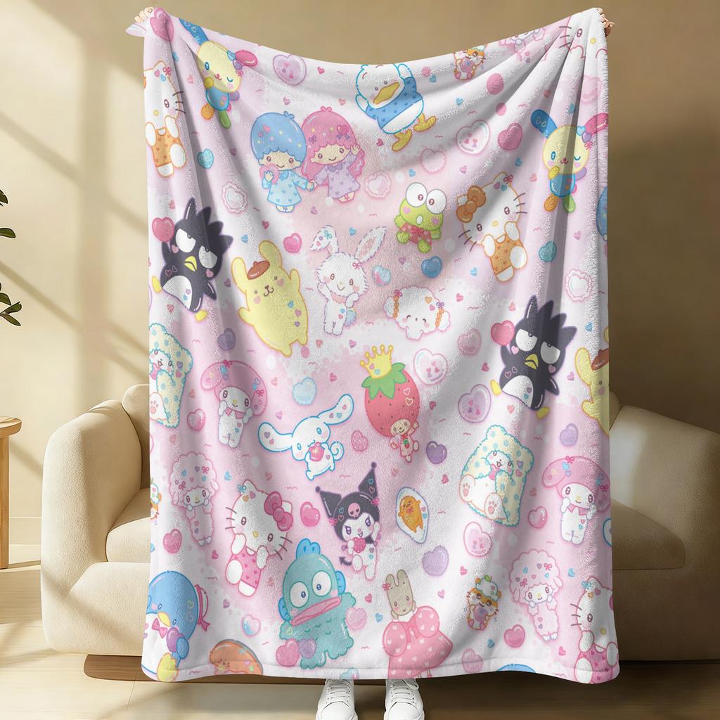 Playful Sanrio Friends Flannel Fleece Blanket Soft Warm Fluffy Throw Cute Sofa Bed Cover Office Nap Shawl Lightweight Blanket