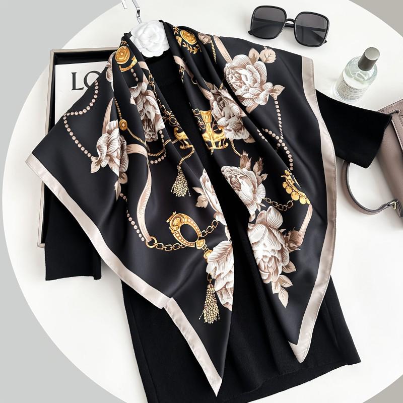 Čiernobiela hodvábna twill šatka so zvieracím vzorom - 90x90CM Jesenný/Zimný šál pre ženy