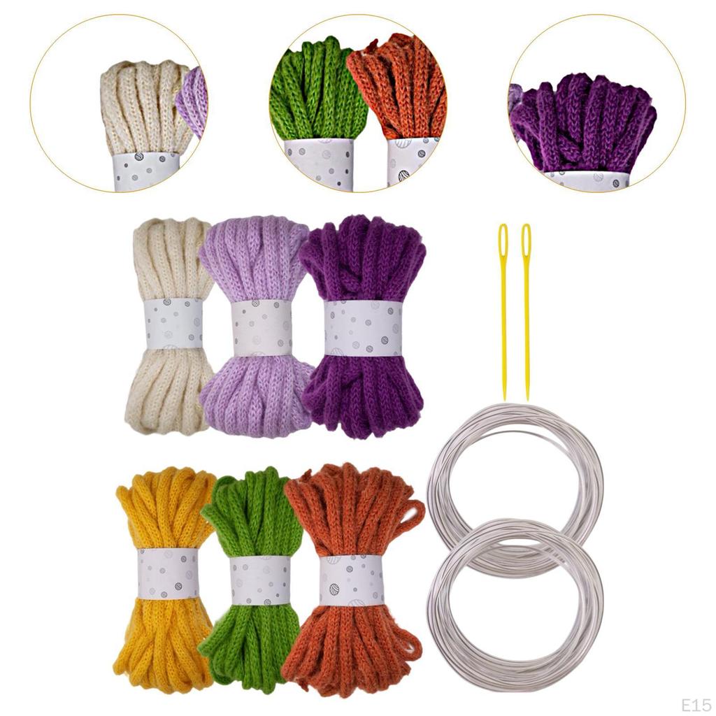 6 Pieces Knitted Yarn Bulky Yarns Crocheting Projects Elastic Arts with 2 Large Eye Neddle, Roll