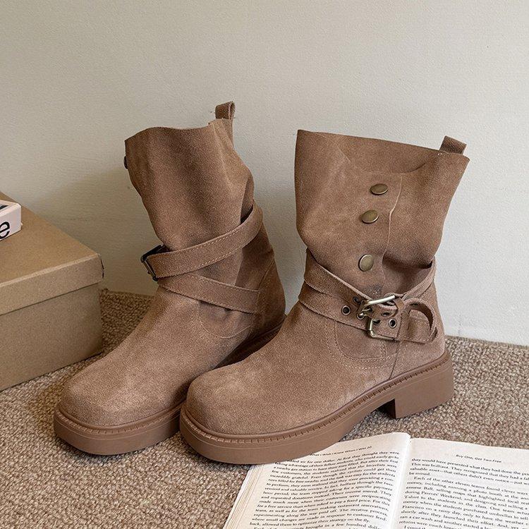 

2025 Boots Women s Autumn and Winter Platform Heel Boots Brown Frosted Maillard Pile Boots Casual Versatile Martin Boots Women s 40 хаки