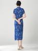 Miyake Retro Elegant Print Stand Collar Mid-Length Qipao
