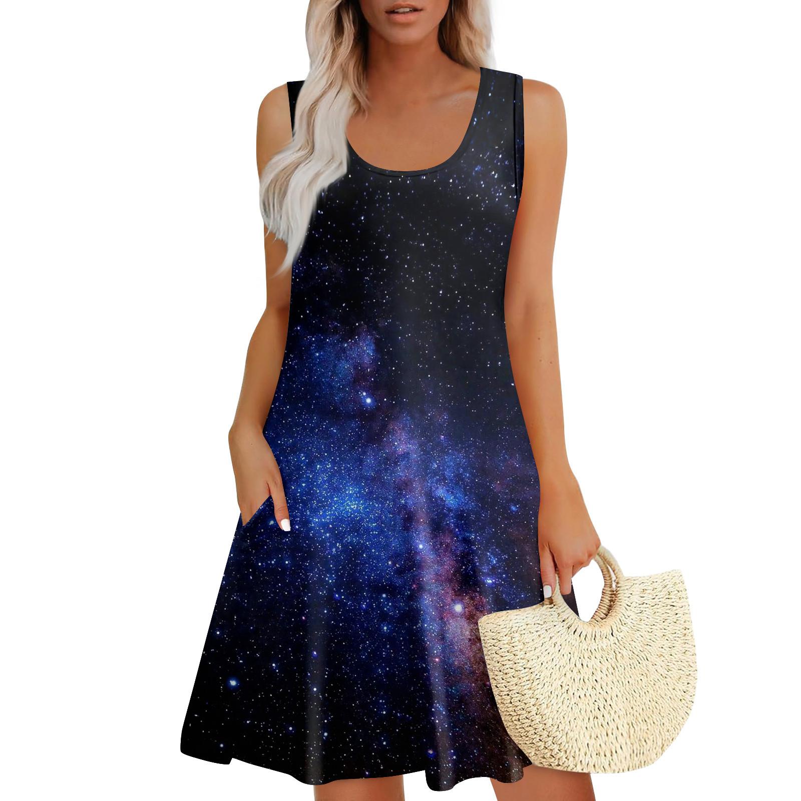 

Женские летние платья Пасхальный принт Свободные сарафаны без рукавов с U-образным вырезом Платье с карманами XL