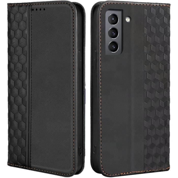 Coque pour Samsung Galaxy S22, Protection Anti-Rayures Antichoc Effet Cuir Elégant Noir
