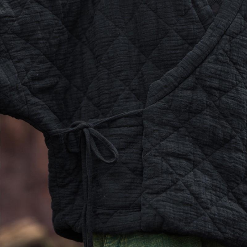 Johnature Winter Chinese Style Women Bandage Long Sleeve Loose Pockets Vintage Coats