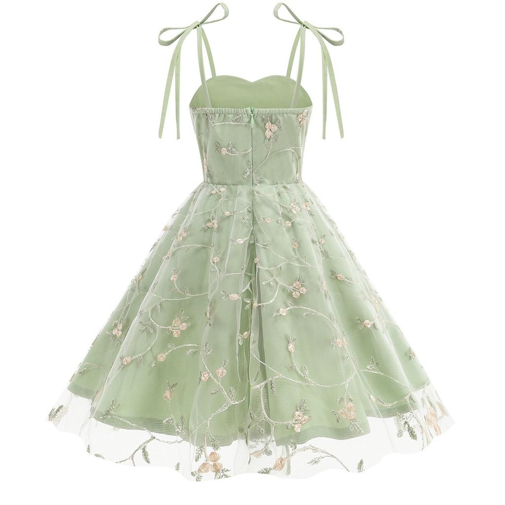 Abito a Bretelle alla Moda per Bambini Abito con Ricamo in Rete Fiocco Abito da Principessa