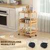 Kitchen Cart Rolling Cart with 3 Levels, Serving Cart with Storage Kitchen Shelf on Casters, for Kitchen Bathroom Office Natural Wood